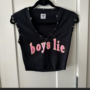 Boys Lie Black Tank Top with Pink Lettering and Silver Studs